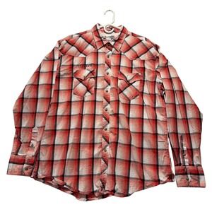 Wrangler‎ 20X Competition Red Plaid Snap Silvies Logo Long Sleeve Shirt Men's XL